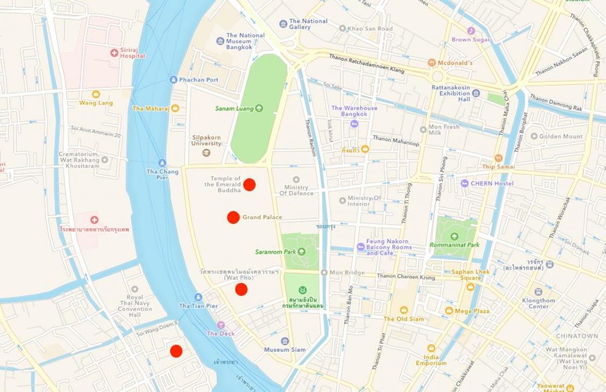 карта храмів в Бангкоку
