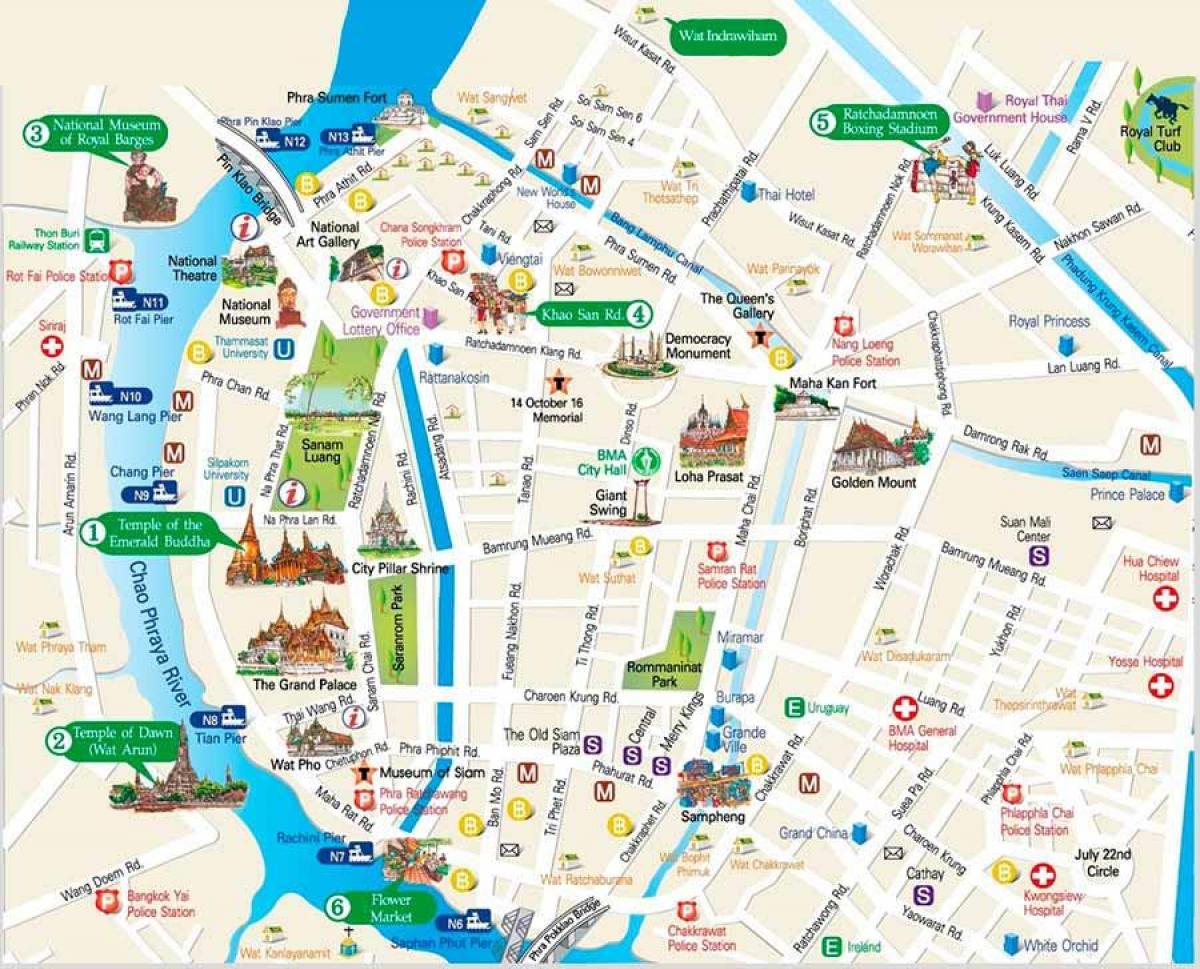визначні пам'ятки Бангкока на карті