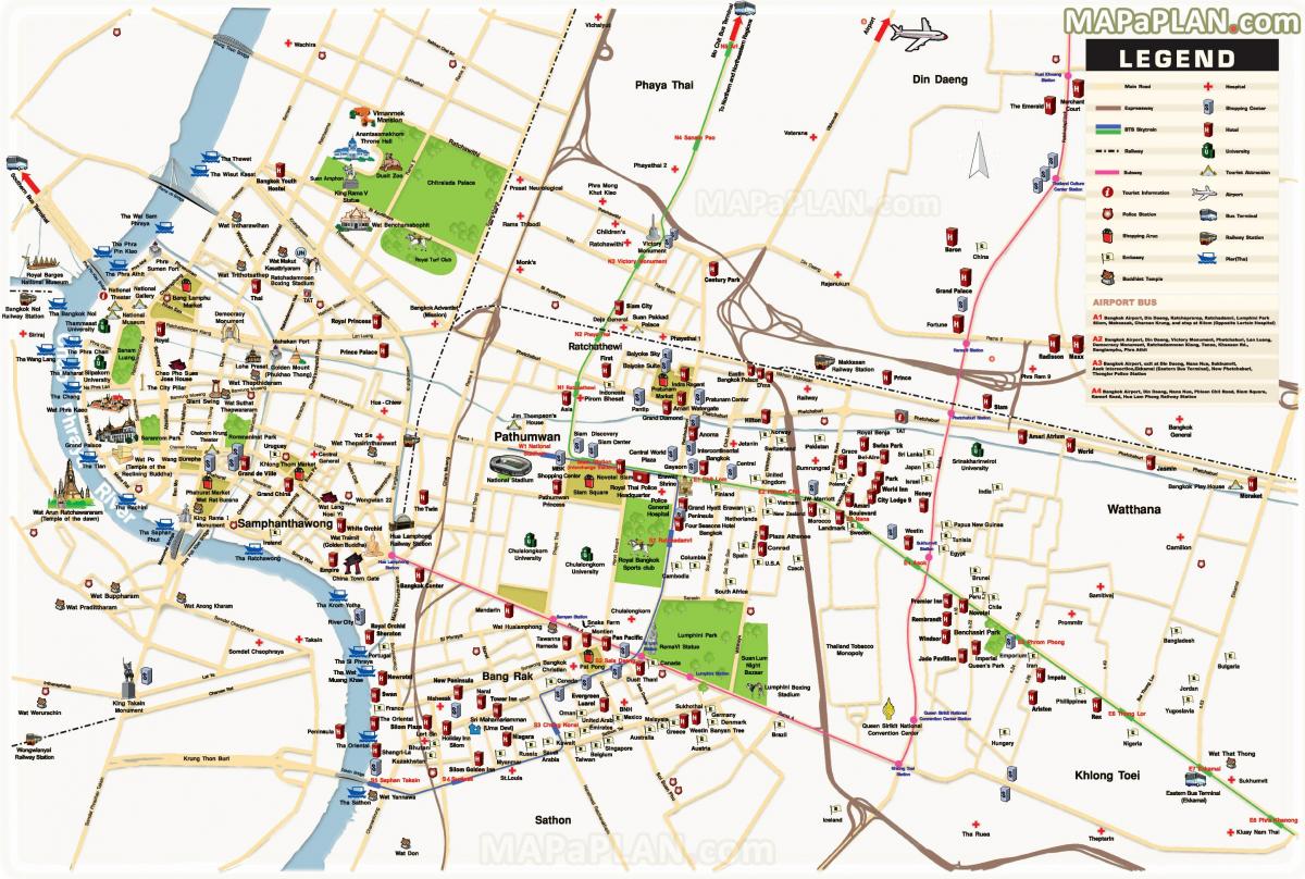 головні визначні пам'ятки Бангкока на карті
